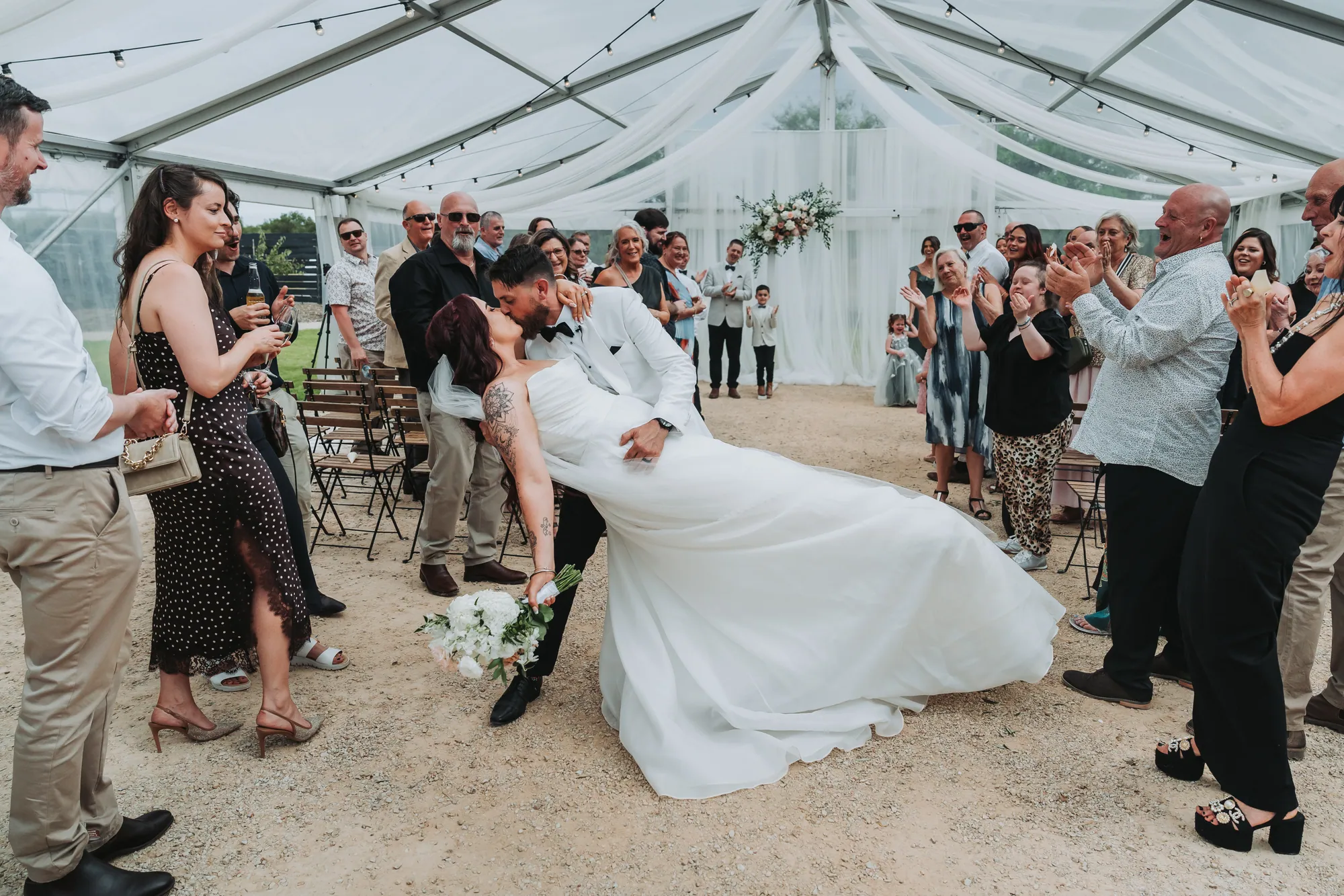 Steph and Chris mid-celebration at Mount Duneed Estate